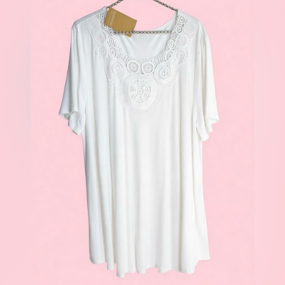 Verbendi Women’s 3X Short Sleeve White Blouse Top Crochet Accent - Picture 2 of 13